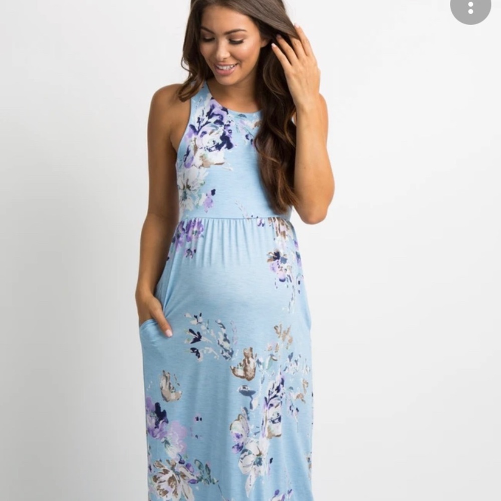 PinkBlush Aqua Floral Sleeveless Maternity Maxi Dress